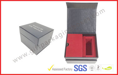 Leather Texture Rigid Board Gift Packaging Boxes , Foil Stamping Watch Packaging Boxes With Soft Velvet