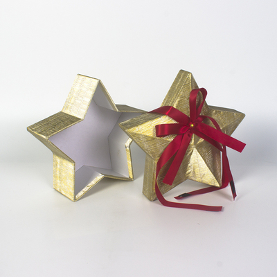 Customized Gold Star Gift Box, Red Ribbon Wedding Candy Box, Exquisite Holiday Gift Packaging Box