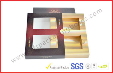 Matt Varnish Foil Paper Cigar Gift Box With Golden / Cigar Gift Sets